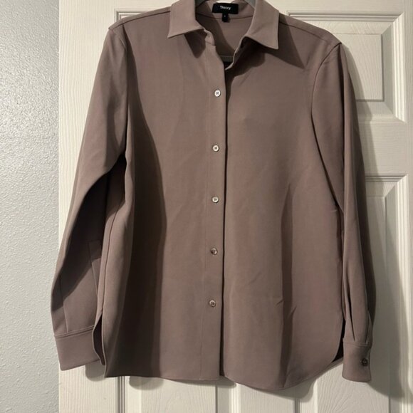 Theory Taupe Button-Up Shirt - Picture 4 of 13